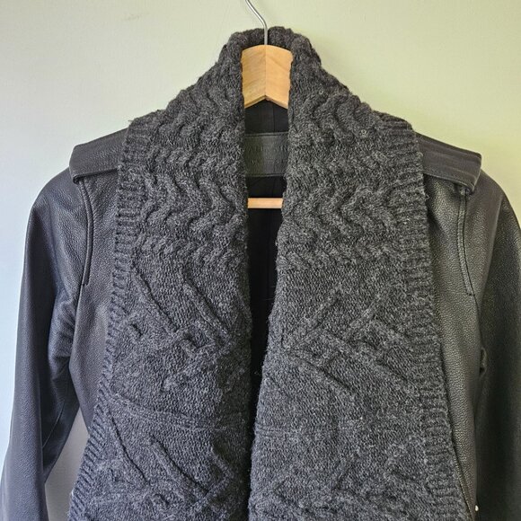 All Saints Wrap Cable Jacket Genuine Goat Leather Size 0 Black Draped Open Front - Picture 5 of 16